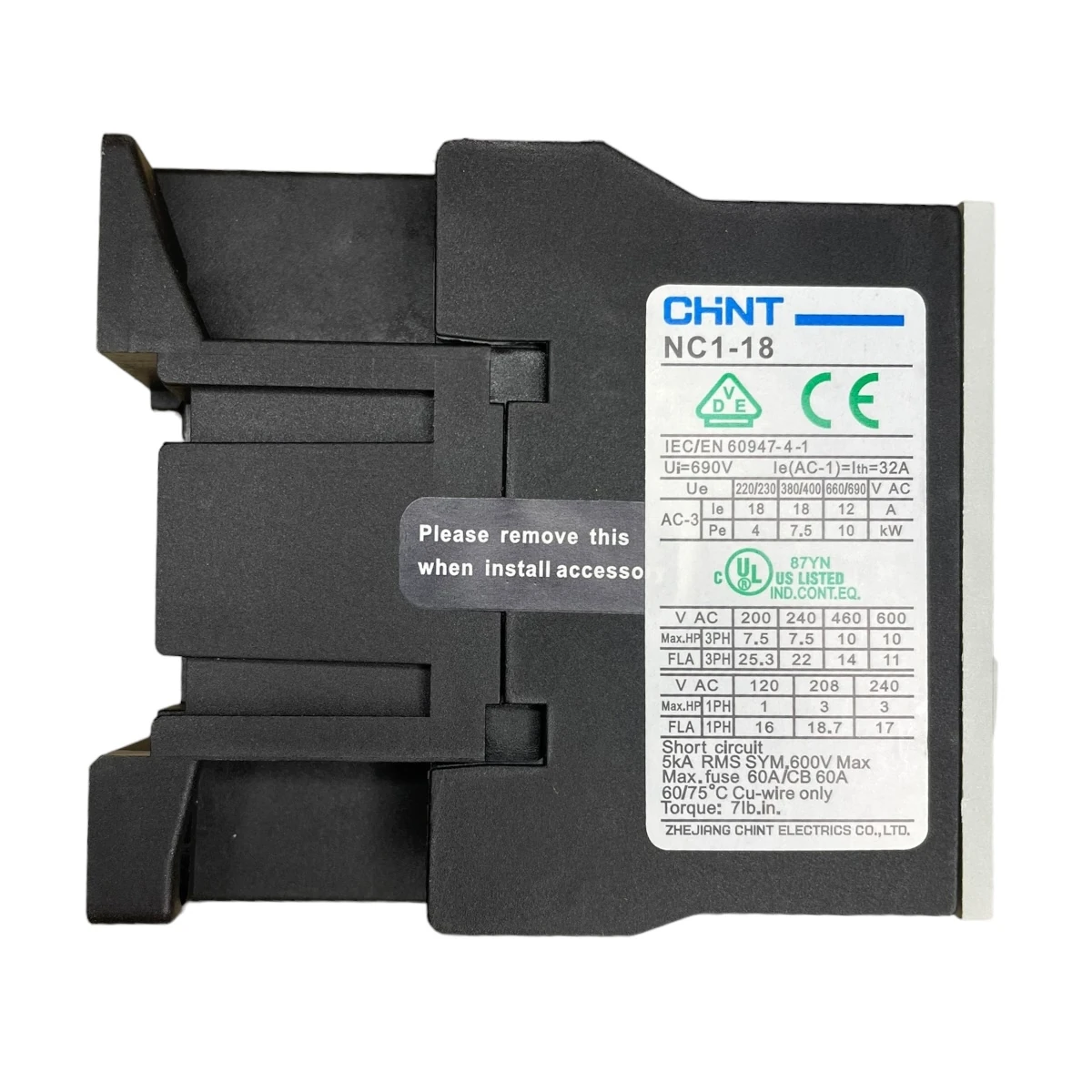 Contactor 18 Amp, 110v, Chint Nc1-1810