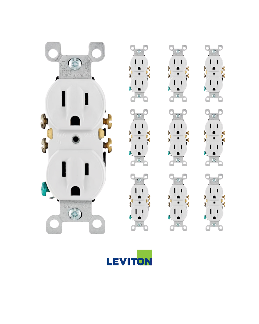 Toma Leviton 15A con Polo a Tierra Blanca caja x 10