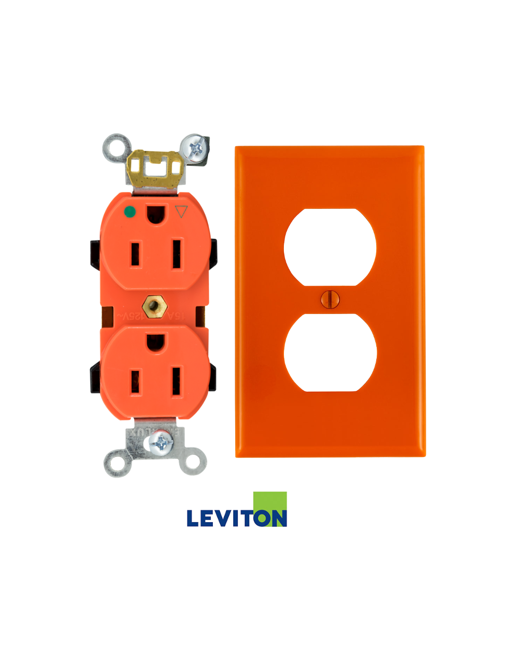Toma Leviton 15A con Polo a Tierra naranja grado hospitalaria